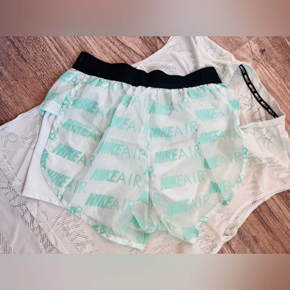 Nike Top Women Outfit Set Small Shorts Tank Top Aeroready Athletic Green #22 - Picture 9 of 11